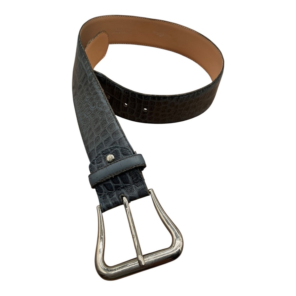 Edward‎ Sportsma Womens Dark Grey Croc Embossed Leather Belt Made in Italy Small